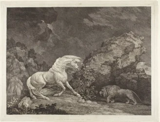 Un caballo asustado por un león
