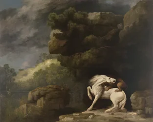 Un León Atacando a un Caballo