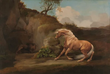 Caballo asustado por un león