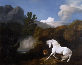 Caballo asustado por un león