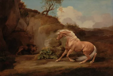 Caballo asustado por un león