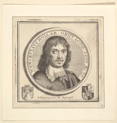 Busto de Hollar en un marco circular publicado en Vertues, Descripción de las obras