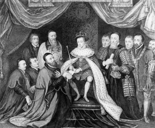 Eduardo VI otorgando la Carta para el Hospital Bridewell a Sir George Barnes en 1553, publicado en 1750