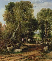 Escena pastoral con ovejas