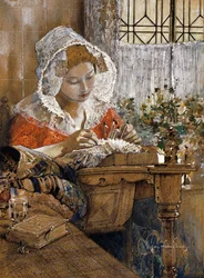 La encajera flamenca, c.1925 (gouache, pastel y lápiz sobre papel marrón)