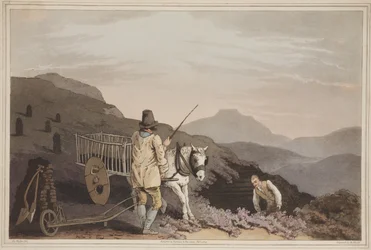 El carro de turba (de The Costume of Yorkshire, grabado por Robert Havell)