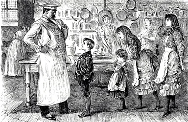 Un dibujo que muestra a un chef tomando órdenes de los niños de la casa