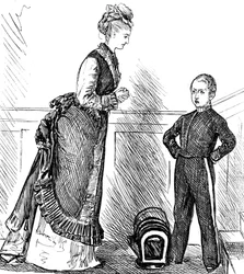 Una madre disciplinando a su hijo travieso