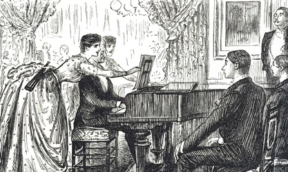 Dibujo que muestra una velada musical en casa