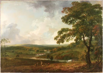 Vista en Welbeck Park con un arroyo serpenteante