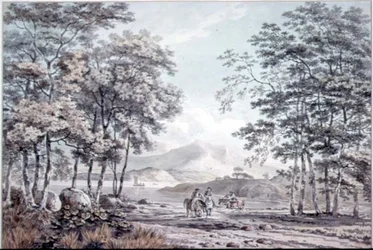 Paisaje con río y figuras