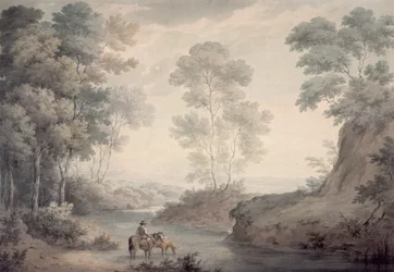 Paisaje con Río y Caballos Abrevando