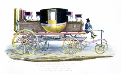 El carruaje de vapor del Sr. Gurney visto en funcionamiento en Regents Park, 6 de noviembre de 1827