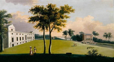 La fachada sur de Wilton House y el puente Palladiano del este, Salisbury