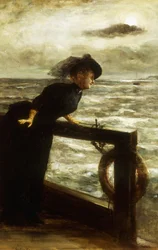 Dama de negro junto al mar