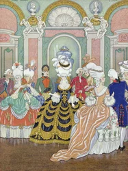 Escena de salón de baile, ilustración de "Les Liaisons Dangereuses" de Pierre Choderlos de Laclos (1741-1803) 1930 (impresión en pochoir)