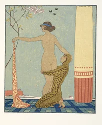 Bilitis, ilustración de Les Chansons de Bilitis, de Pierre Louys, pub. 1922 (impresión en plantilla)