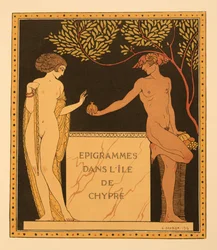 Epigramas en la isla de Chipre, ilustración de Les Chansons de Bilitis, de Pierre Louys, pub. 1922 (impresión en plantilla)
