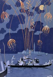 Fuegos artificiales en Venecia, ilustración para "Fetes Galantes" de Paul Verlaine (1844-96) 1924 (impresión en pochoir)