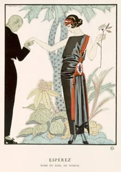 "Gazette du Bon Ton"; Esperez, vestido de noche de Worth, c.1920 (litografía en color)