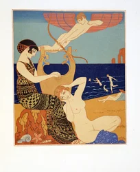 La Bague Symbolique, ilustración de Les Chansons de Bilitis, de Pierre Louys, pub. 1922 (impresión en plantilla)