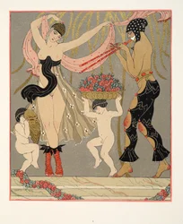 La Danse des Fleurs, ilustración de Les Chansons de Bilitis, de Pierre Louys, pub. 1922 (impresión en plantilla)