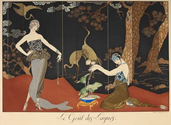 Le gout des laques. Gusto por las lacas. Dos mujeres delante de un biombo lacado.