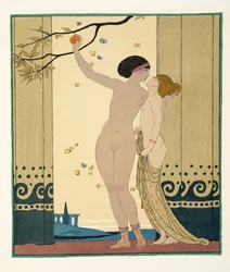 Les Conseils, ilustración de Les Chansons de Bilitis, de Pierre Louys, pub. 1922 (impresión en plantilla)