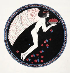Rosas en la noche, ilustración de Les Chansons de Bilitis, de Pierre Louys, pub. 1922 (impresión en plantilla)