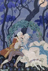 Beso secreto, ilustración para "Fetes Galantes" de Paul Verlaine (1844-96) 1928 (impresión en pochoir)
