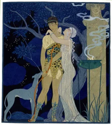 Venus y Adonis (litografía en color)