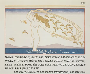 Mujer vadeando el agua, ilustración de "Les Mythes" de Paul Valery (1871-1945) publicada en 1923 (grabado en pochoir)