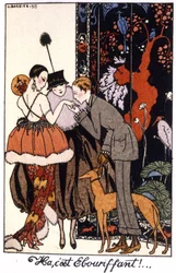 besamanos , elegancia noche en París, grabado 1917