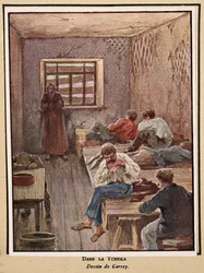 En la Cheka; de Histoire des Soviets, pub. 1922 (litografía en color)