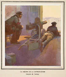 El poder de la ametralladora, de Histoire des Soviets, pub. 1922 (litografía en color)