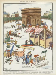 La visita del Rey Eduardo VII a Francia. Ilustración para Le Rire