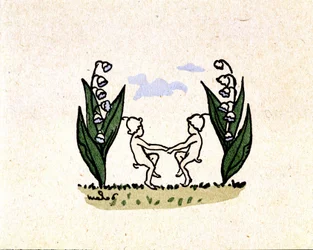 Ramas de lirio de los valles y elfos danzantes - en "Sur les chemins de France" de Georges Delaw