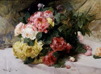 El ramo de rosas. Pintura de Georges Jeannin (1841-1925) Colección particular.