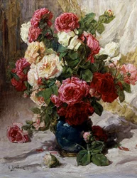 Naturaleza muerta de rosas en un jarrón. Pintura de Georges Jeannin (1841-1925 Francés) Colección particular