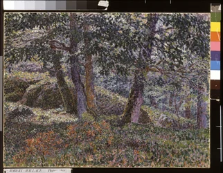 Robles y arbustos de arándanos (óleo sobre lienzo)