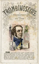 Ernest PICARD (1821-1877) - ilustración de "Le Trombinoscope", revista satírica política de Leon-Charles Bienvenu, conocido como Touchatout (1835-1910) monografía N. 23, Imprimerie Vallee, París, feb 1872