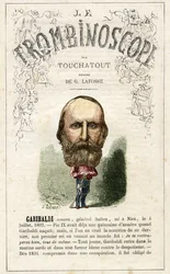 Giuseppe GARIBALDI (1807-1882) ilustración de "Le Trombinoscope", periódico político satírico de Leon-Charles Bienvenu, conocido como Touchatout (1835-1910) monografía N. 20, imprimerie Vallee, París.