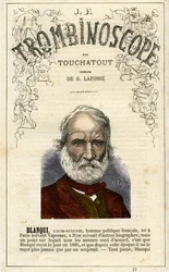 Louis-Auguste BLANQUI (1805-1881) - ilustración de "Le Trombinoscope", periódico político satírico de Leon-Charles Bienvenu, conocido como Touchatout (1835-1910) , monografía. 27, París, marzo de 1872