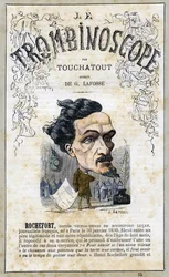 Victor Henri ROCHEFORT (1831-1913), ilustración de "Le Trombinoscope", periódico político satírico de Leon-Charles Bienvenu, conocido como Touchatout (1835-1910) monografía N. 15, Imprimerie Vallee, París, ottobre 1871