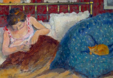 En la cama o Mujer con gato