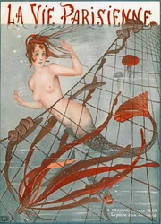 Sirena atrapada en una red de pesca, Ilustración de "La Vie Parisienne"