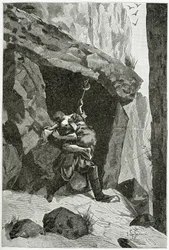 Combate entre Han de Islandia y Ordener - ilustración de Han de Islandia, siglo XIX