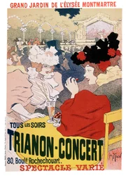 Póster para los espectáculos en el concierto Trianon en el jardín del cabaret parisino Elysee Montmartre, c.1900