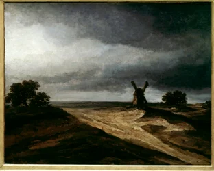 Los alrededores de Montmartre Paisaje parisino con molino. Pintura de Georges Michel (1763-1843)