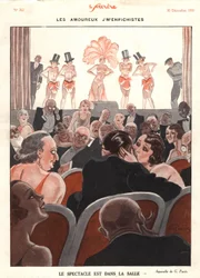 Le specatacle dans la salle, ilustración de "Le Sourire", diciembre de 1931 (litografía en color)